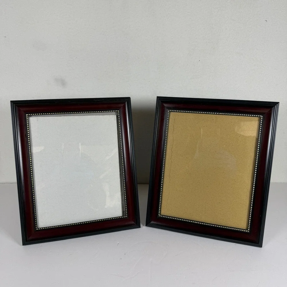 Set of 2 Dark Wood Tabletop Picture Frames Beaded Detail S-4